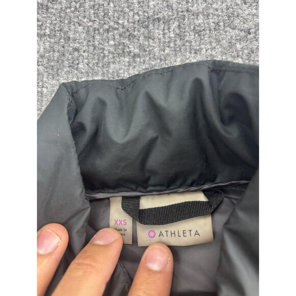 Athleta Jacket Womens XXS Black Down Puffer Moto Asym Zip Quilted Warm Travel - Picture 2 of 6